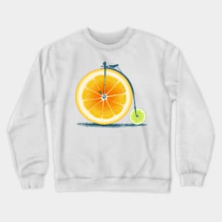 Vintage Orange Lime Bike with Retro Cycle Frame Look and Orange and Green Citrus Wheels, where you sit on Top of Orange Crewneck Sweatshirt